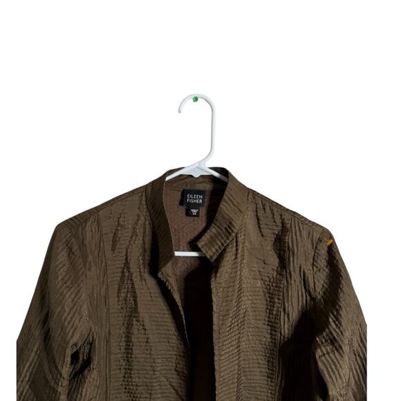Eileen Fisher 100% Silk Open Front Textured Lightweight Jacket XS - Picture 2 of 11